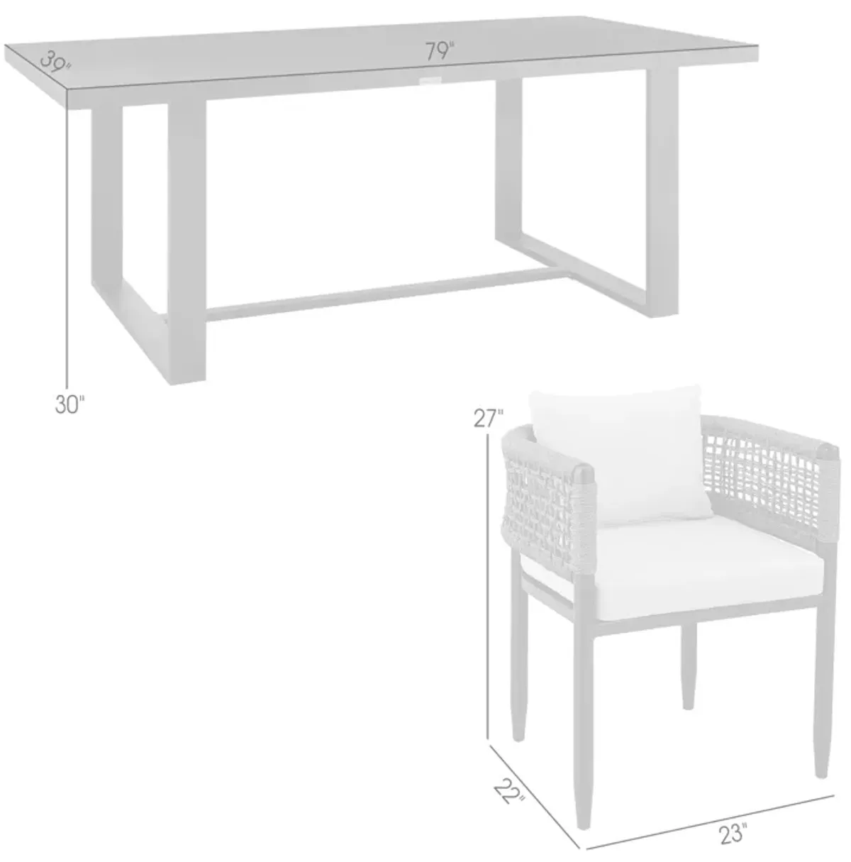 Felicia Outdoor Patio 5-Piece Dining Table Set in Aluminum with Gray Rope and Cushions