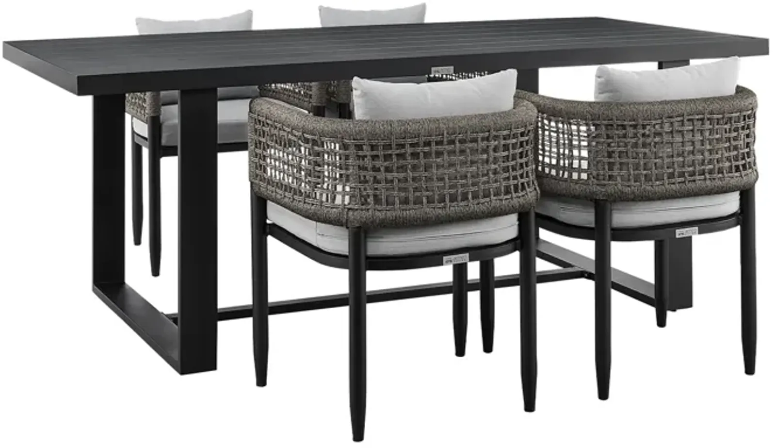 Felicia Outdoor Patio 5-Piece Dining Table Set in Aluminum with Gray Rope and Cushions