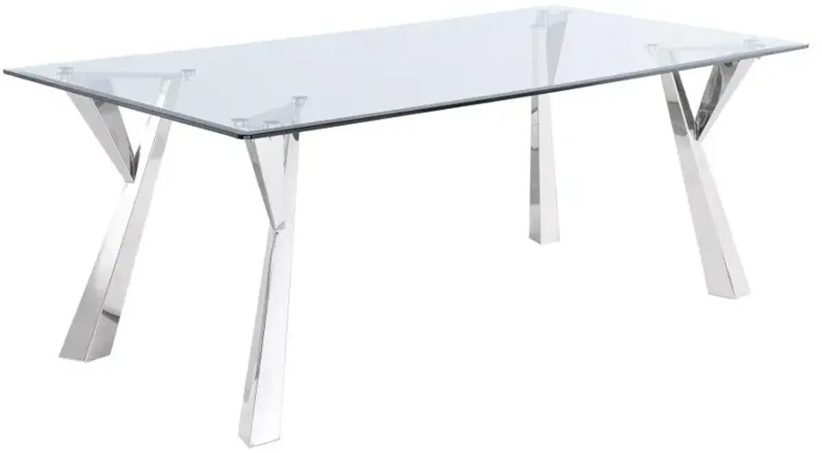 Alaia Rectangular Glass Top Dining Table Clear and Chrome