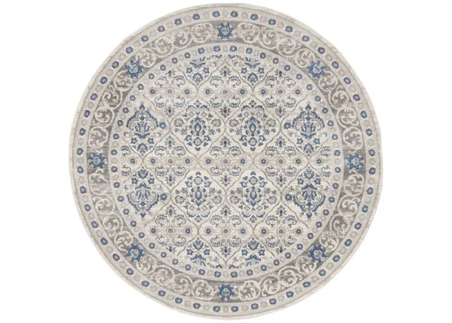 Brentwood 870 Light Grey / Blue 3' X 3' Round Round Powerloomed Rug