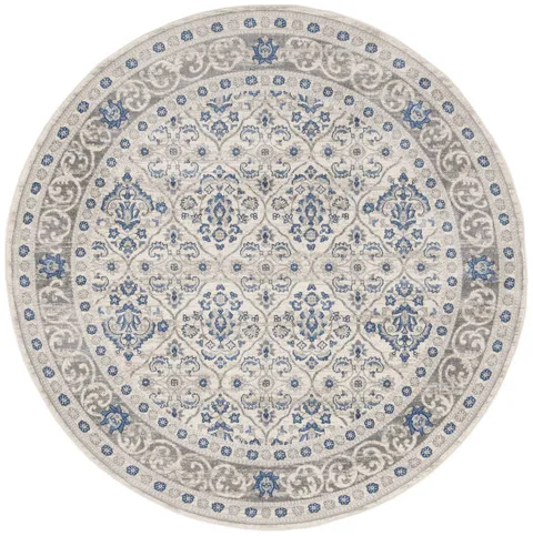 Brentwood 870 Light Grey / Blue 3' X 3' Round Round Powerloomed Rug