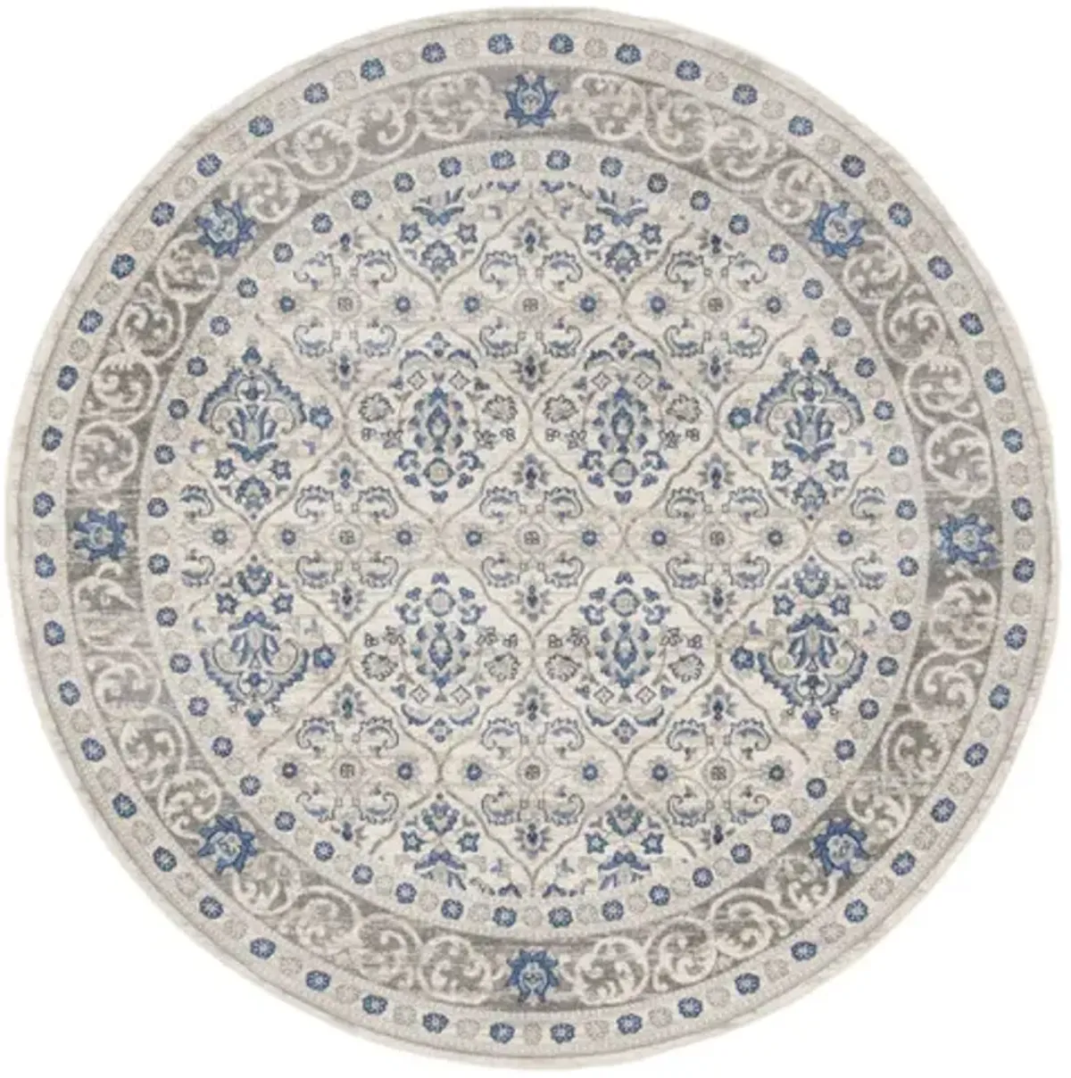 Brentwood 870 Light Grey / Blue 3' X 3' Round Round Powerloomed Rug