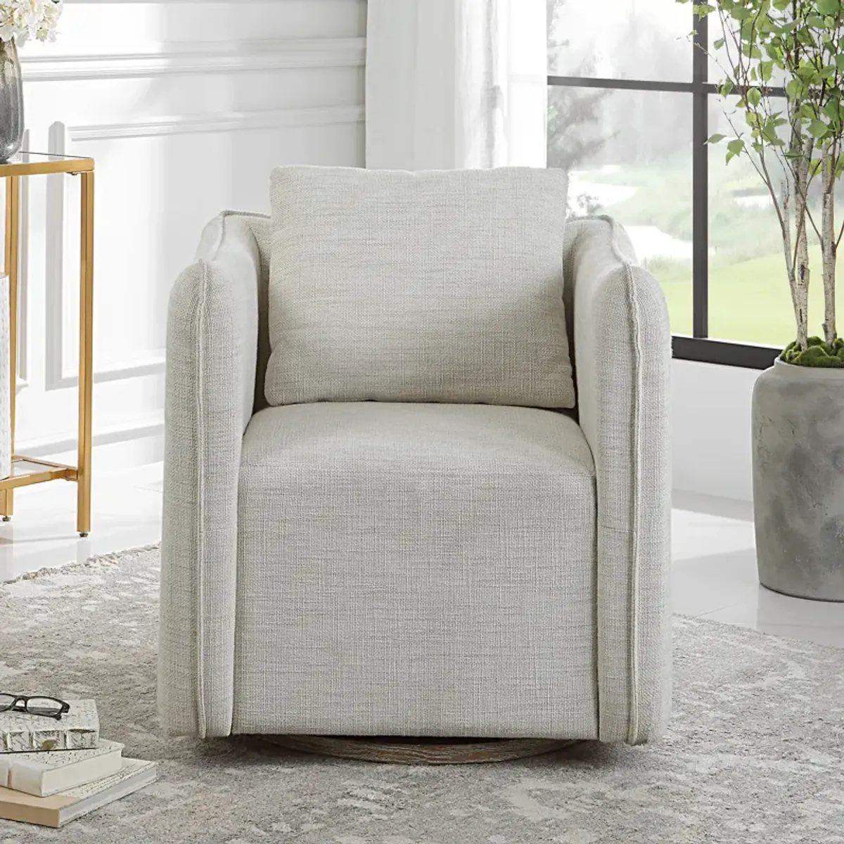 Corben White Swivel Armchair