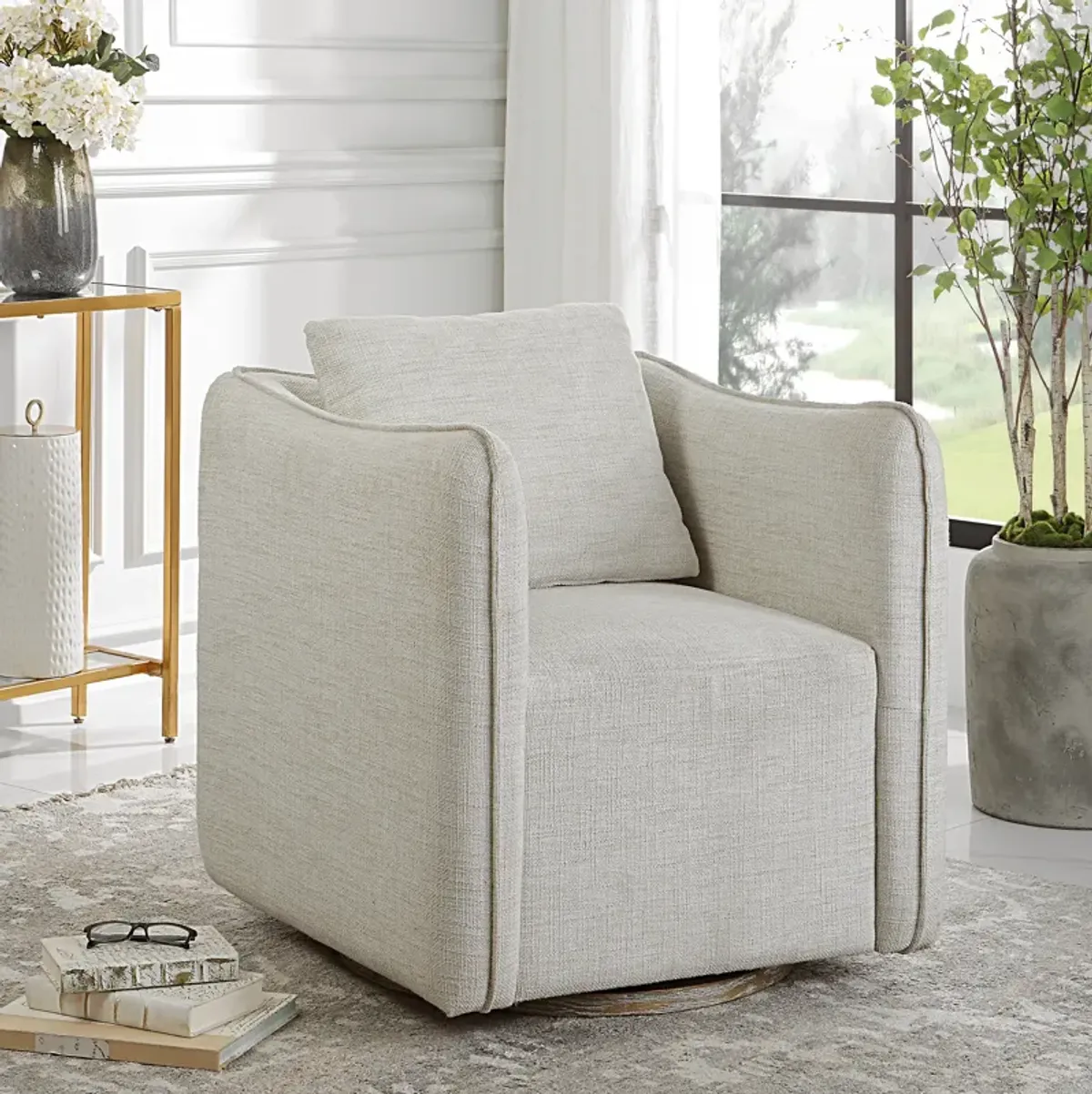 Corben White Swivel Armchair