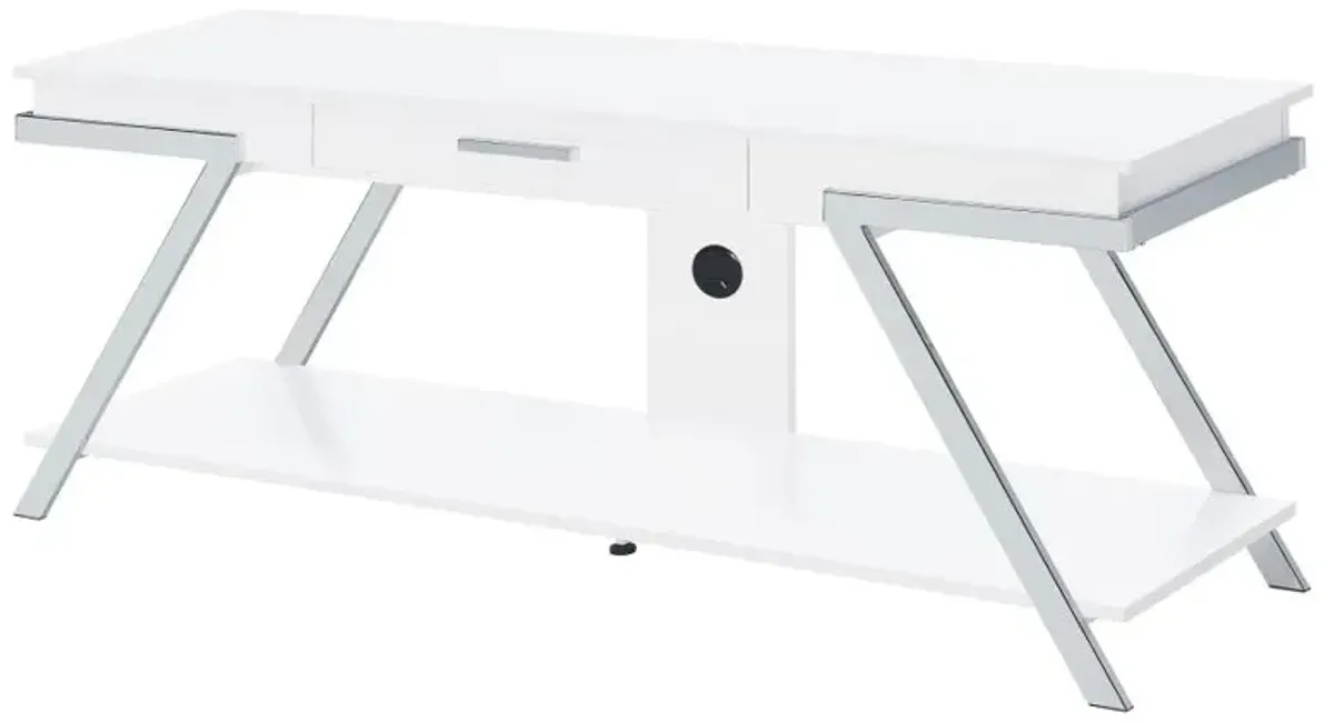 Marcia 1-drawer Wood 60" TV Stand White High Gloss and Chrome