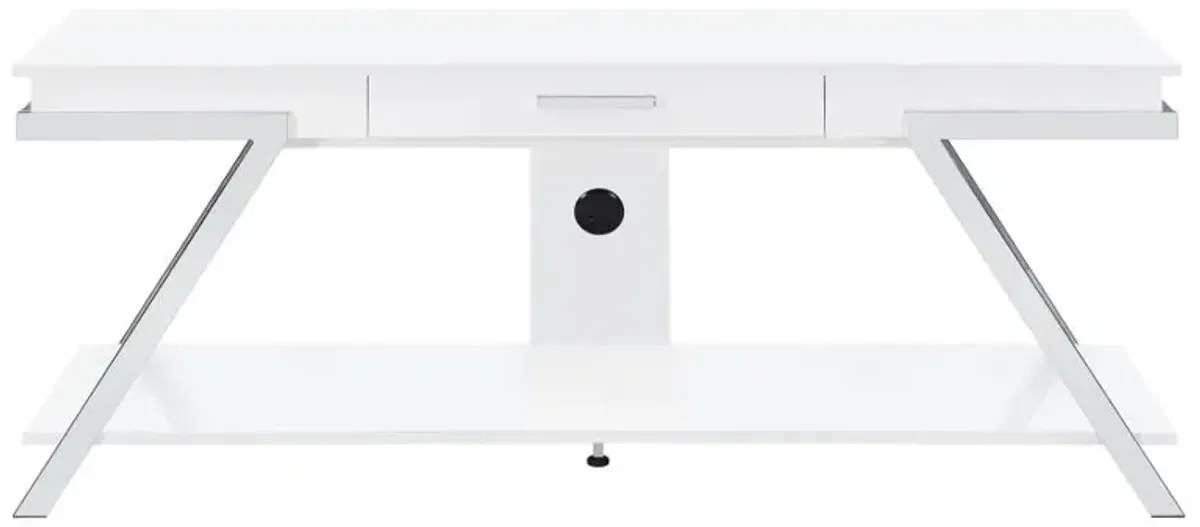 Marcia 1-drawer Wood 60" TV Stand White High Gloss and Chrome