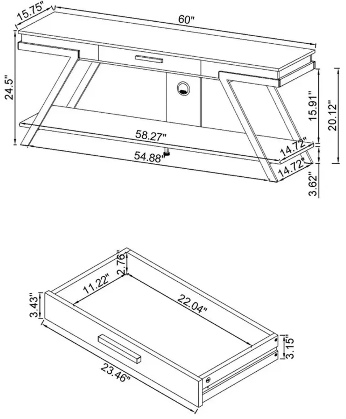 Marcia 1-drawer Wood 60" TV Stand White High Gloss and Chrome