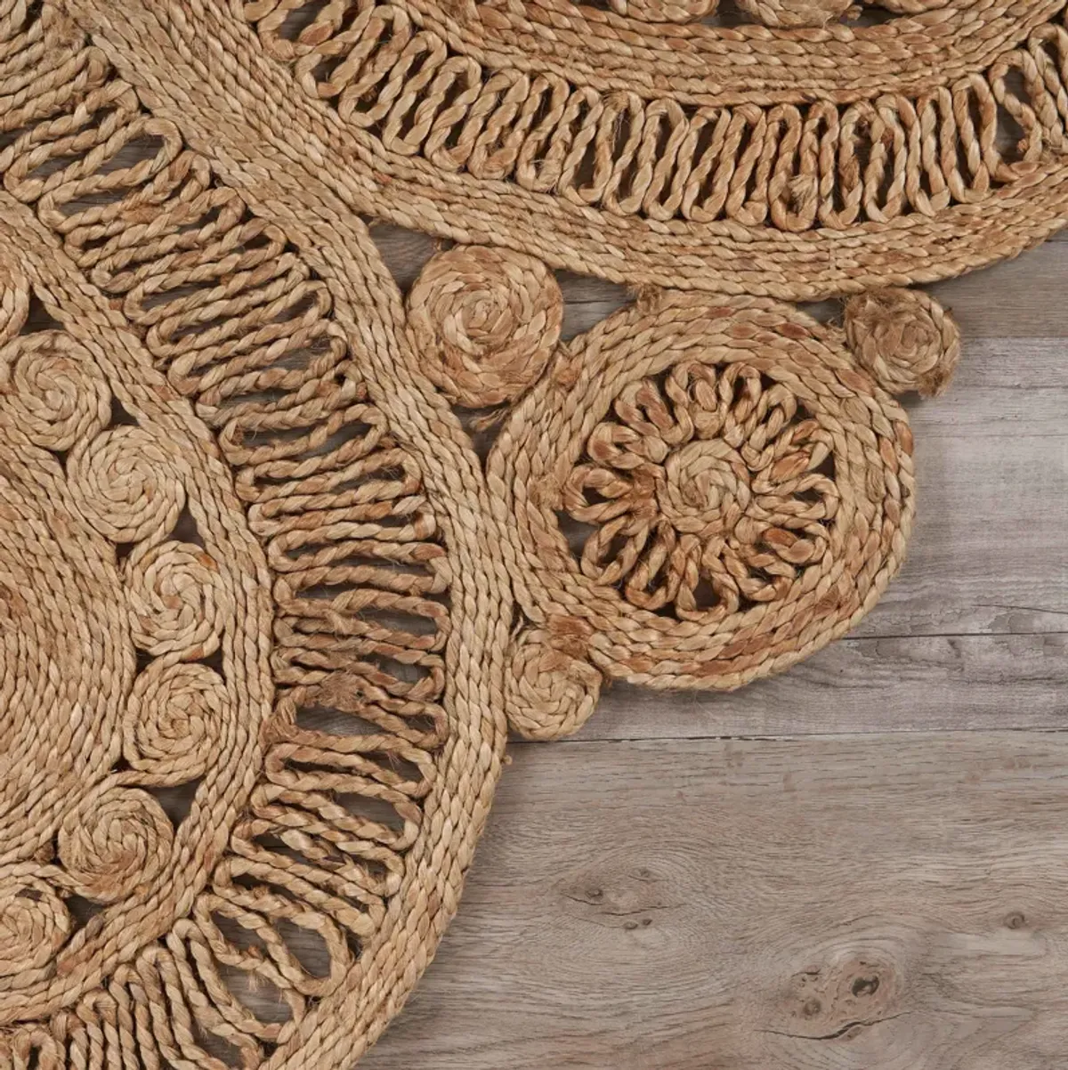 Nature Contemporary Floral Organic Jute Indoor Round Area Rug 6'