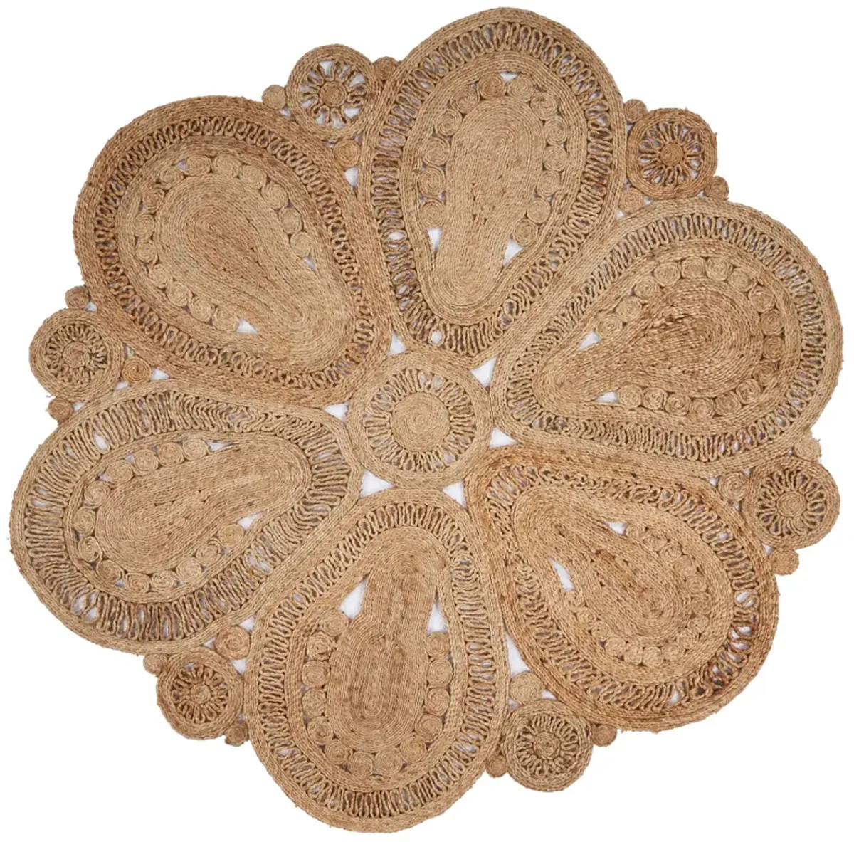 Nature Contemporary Floral Organic Jute Indoor Round Area Rug 6'