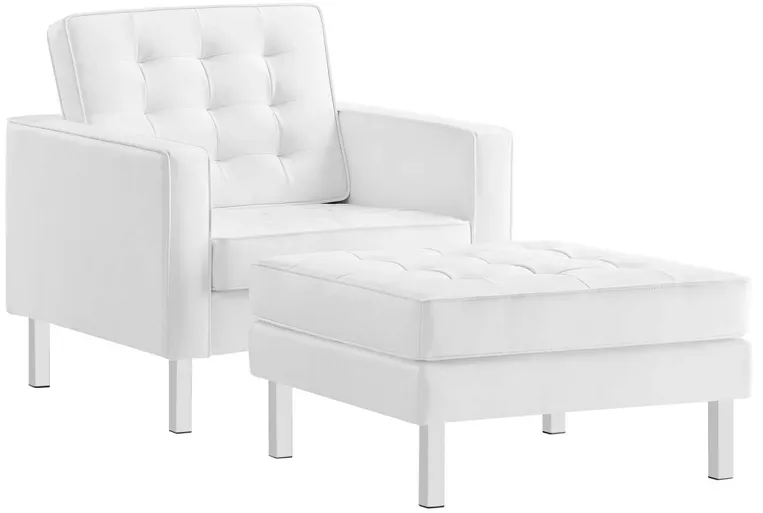 Loft Tufted Vegan Leather Armchair and Ottoman Set