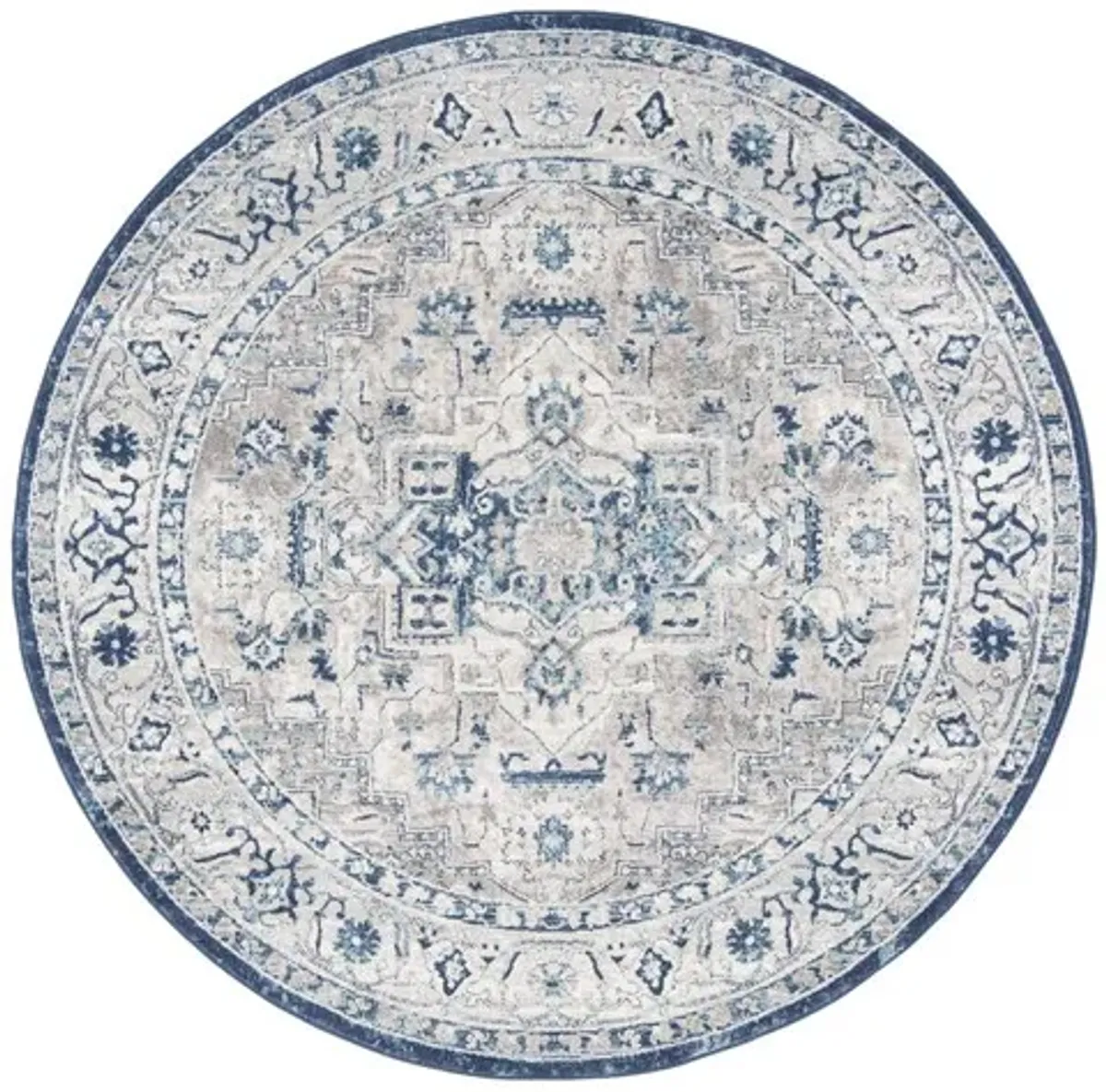Brentwood 851 Light Grey / Blue 6'-7" X 6'-7" Round Round Powerloomed Rug