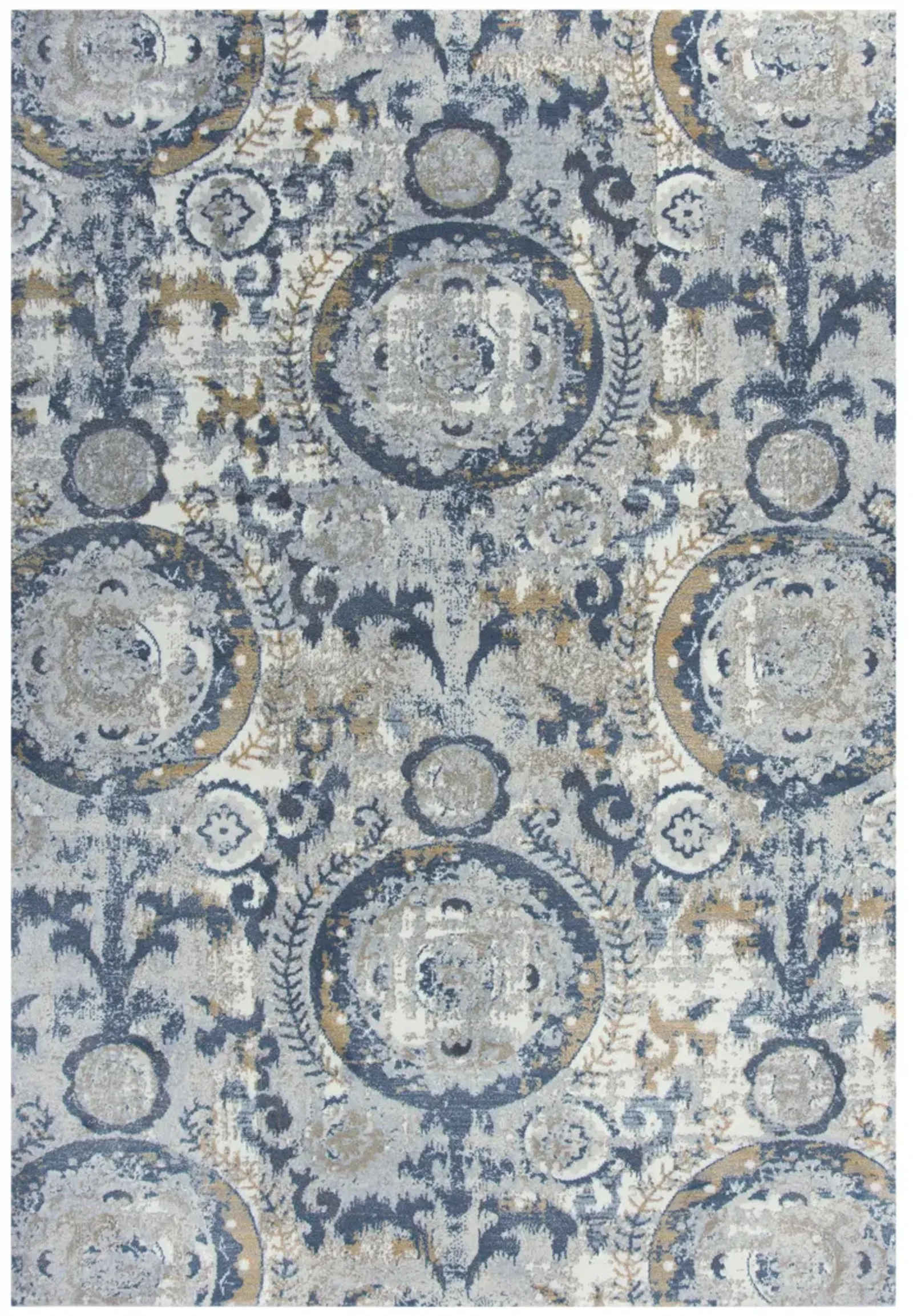 Bristol Beige/Blue Circles Polypropylene/Polyester 3'11" x 5'6" Rectangle Rug