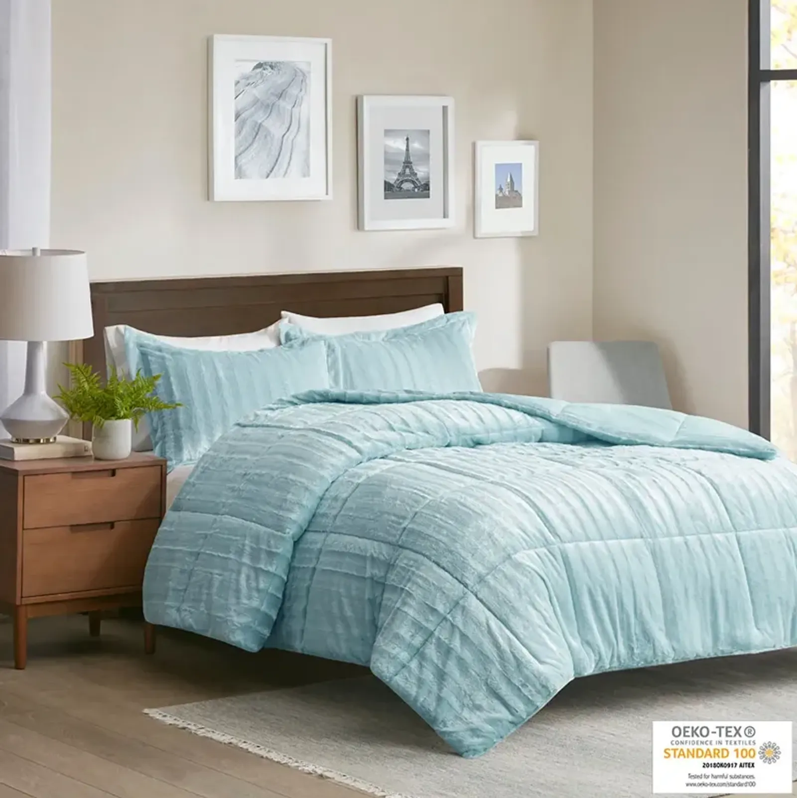 Madison Park Duke Aqua Faux Fur Comforter Mini Set