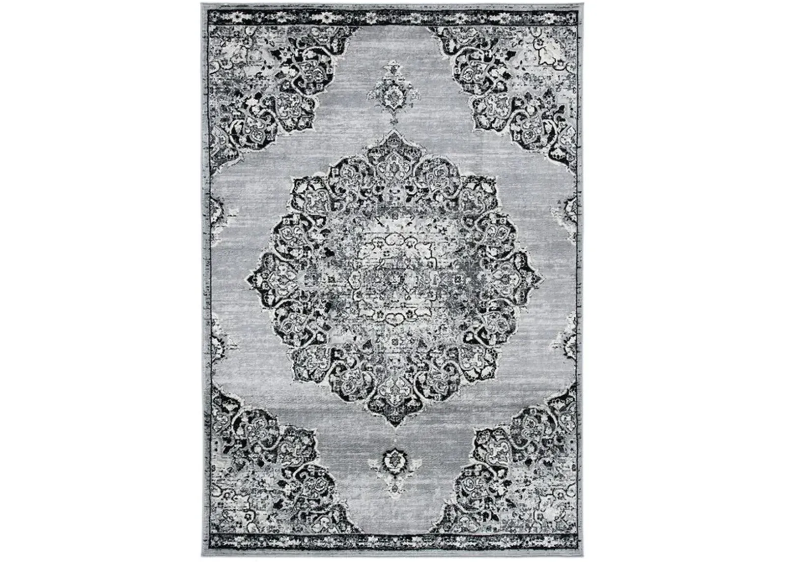 Brentwood 802 Grey / Black 5'-3" X 7'-6" Medium Rectangle Powerloomed Rug