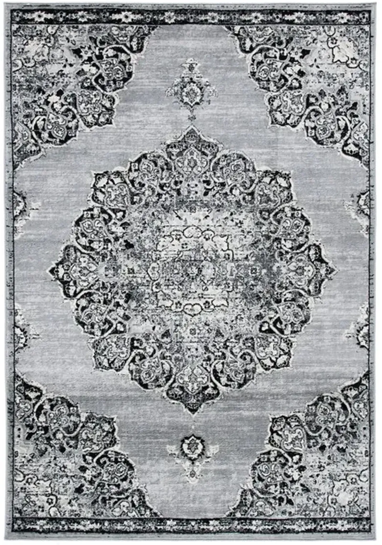 Brentwood 802 Grey / Black 5'-3" X 7'-6" Medium Rectangle Powerloomed Rug