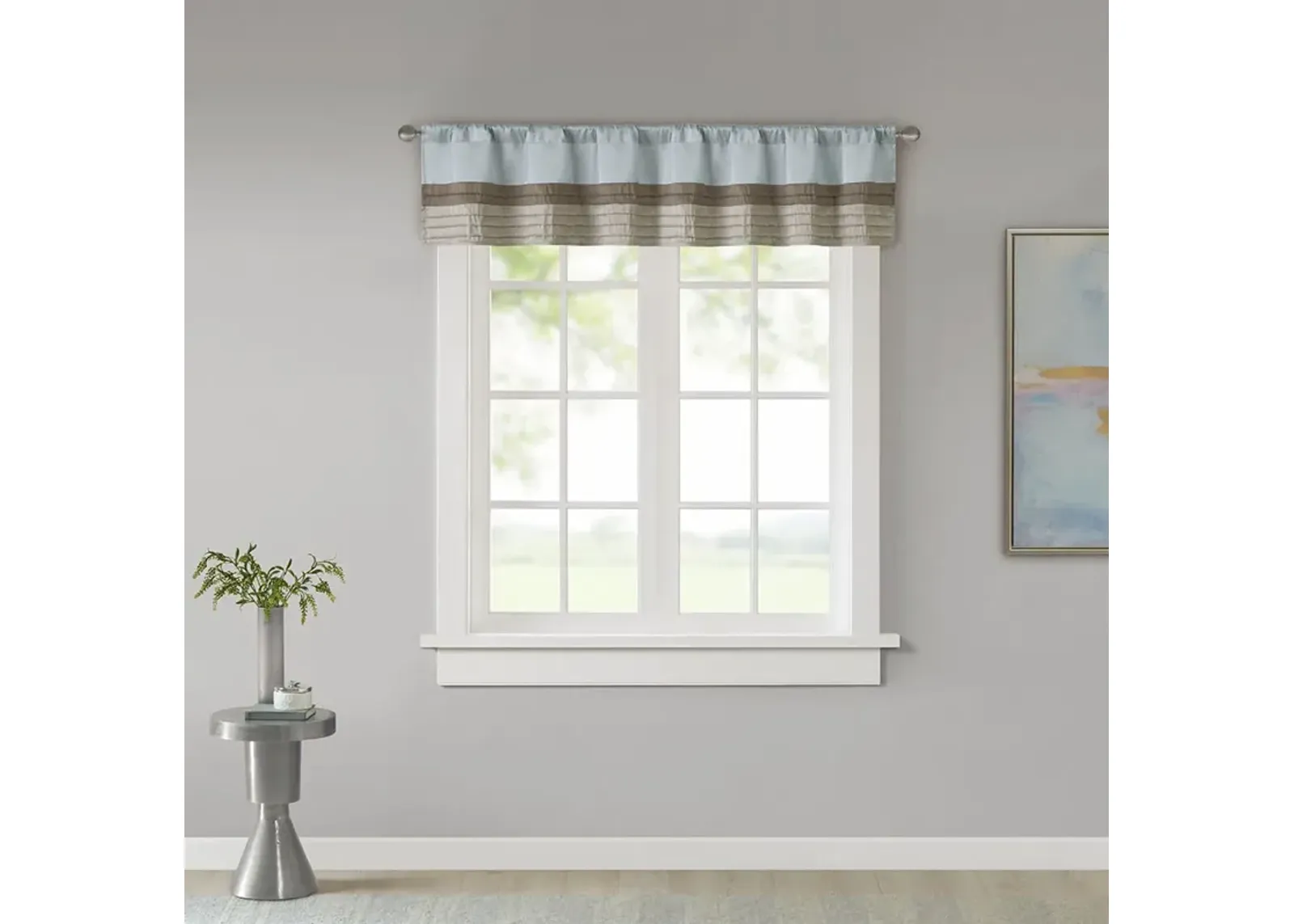 Madison Park Amherst Blue Polyoni Pintuck Window Valance