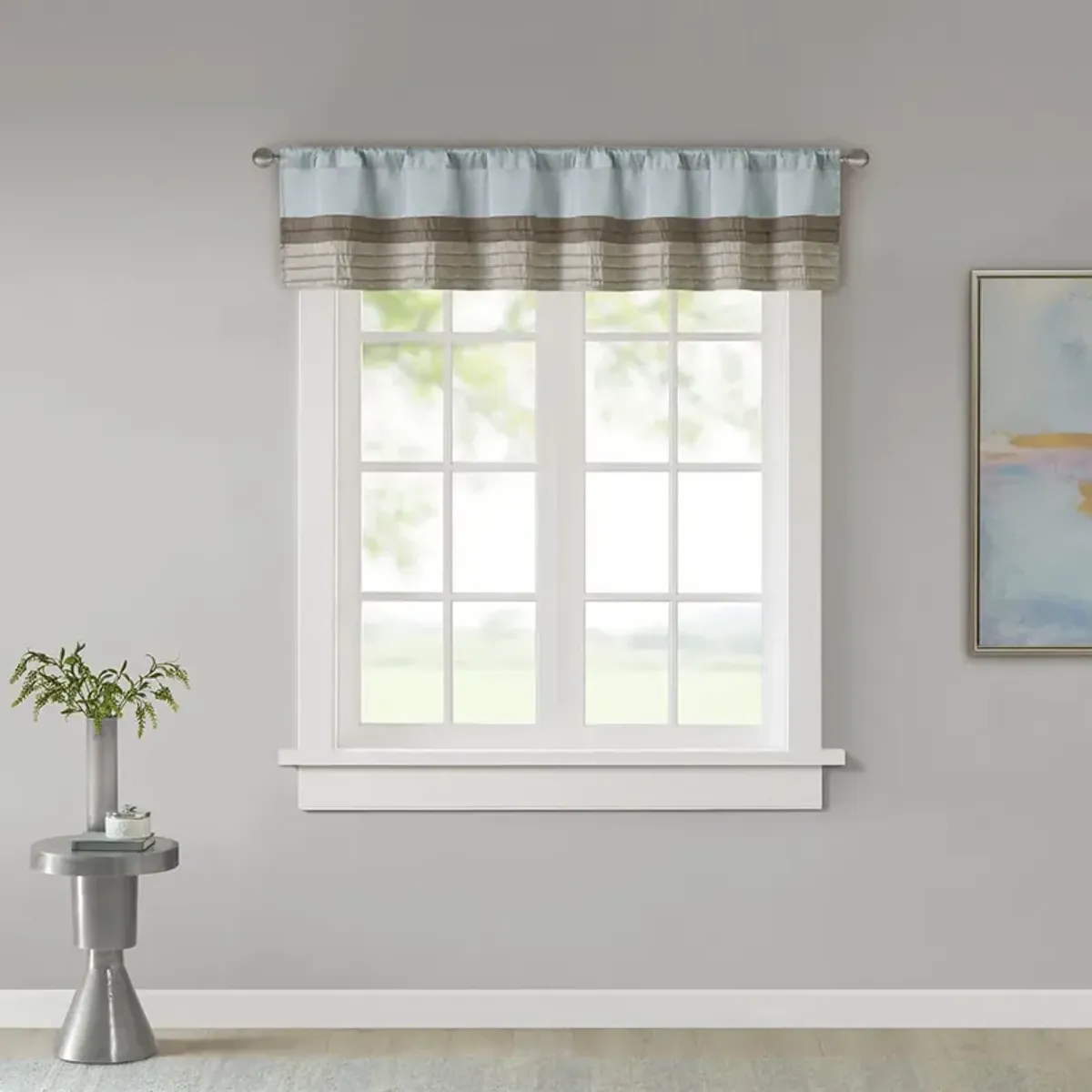 Madison Park Amherst Blue Polyoni Pintuck Window Valance