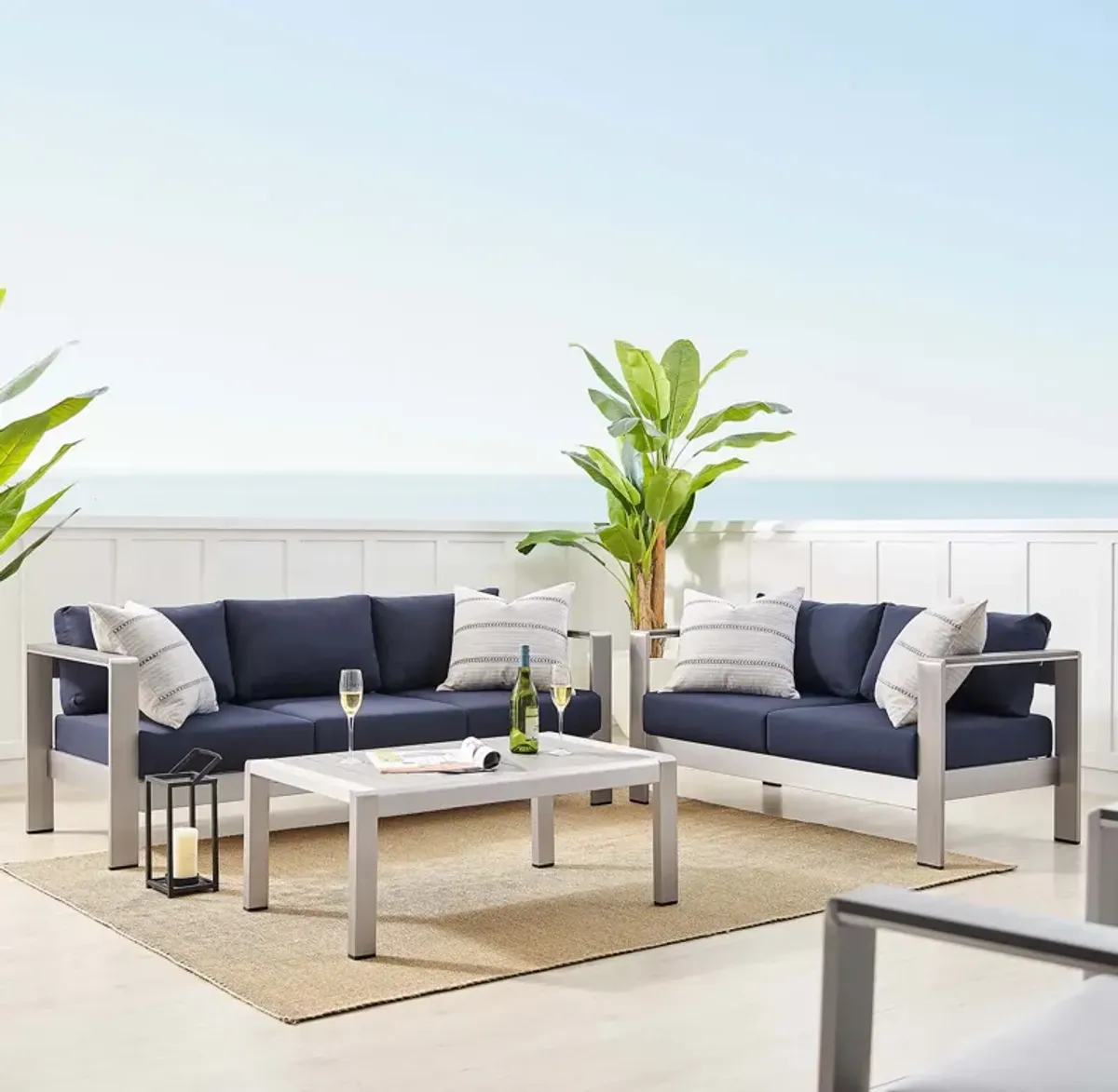 Shore Sunbrella® Fabric Outdoor Patio Aluminum 3 Piece Set