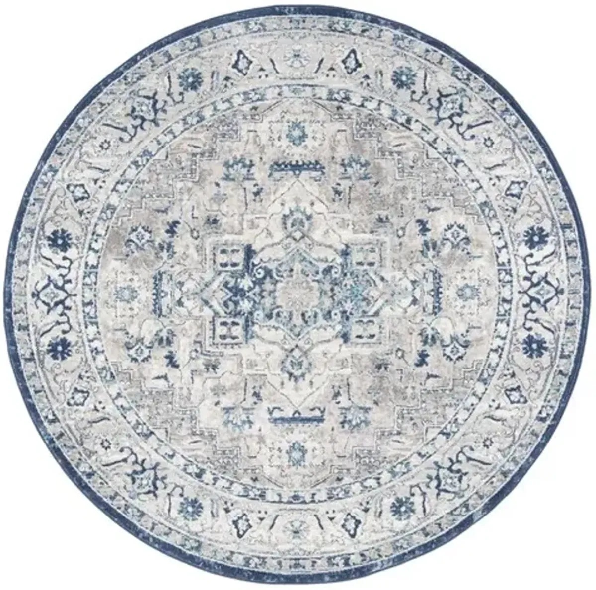 Brentwood 851 Light Grey / Blue 6'-7" X 6'-7" Round Round Powerloomed Rug