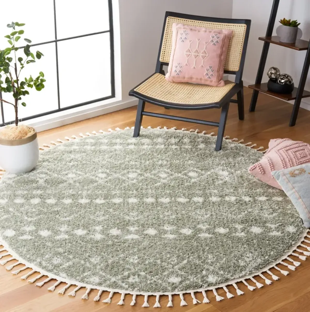 BERBER FRINGE SHAG 516 SAGE  3' x 3' Round Round Rug