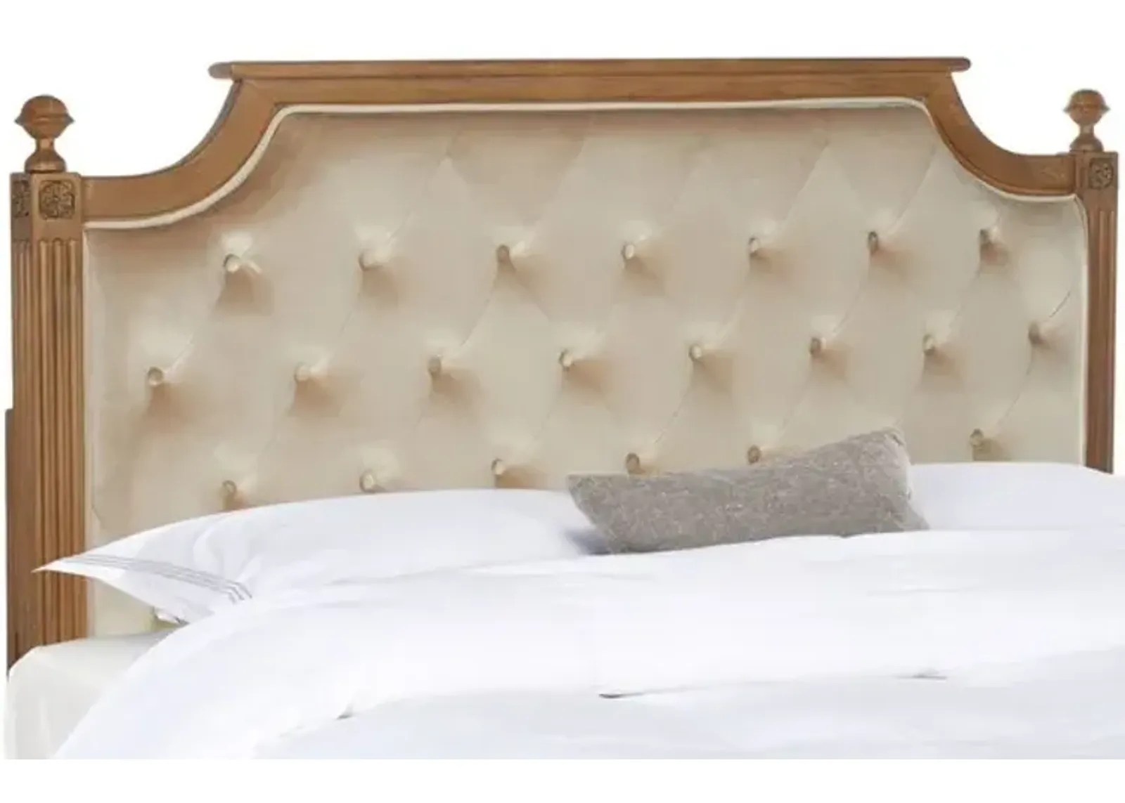 Rustic Wood Beige Tufted Velvet Queen Headboard