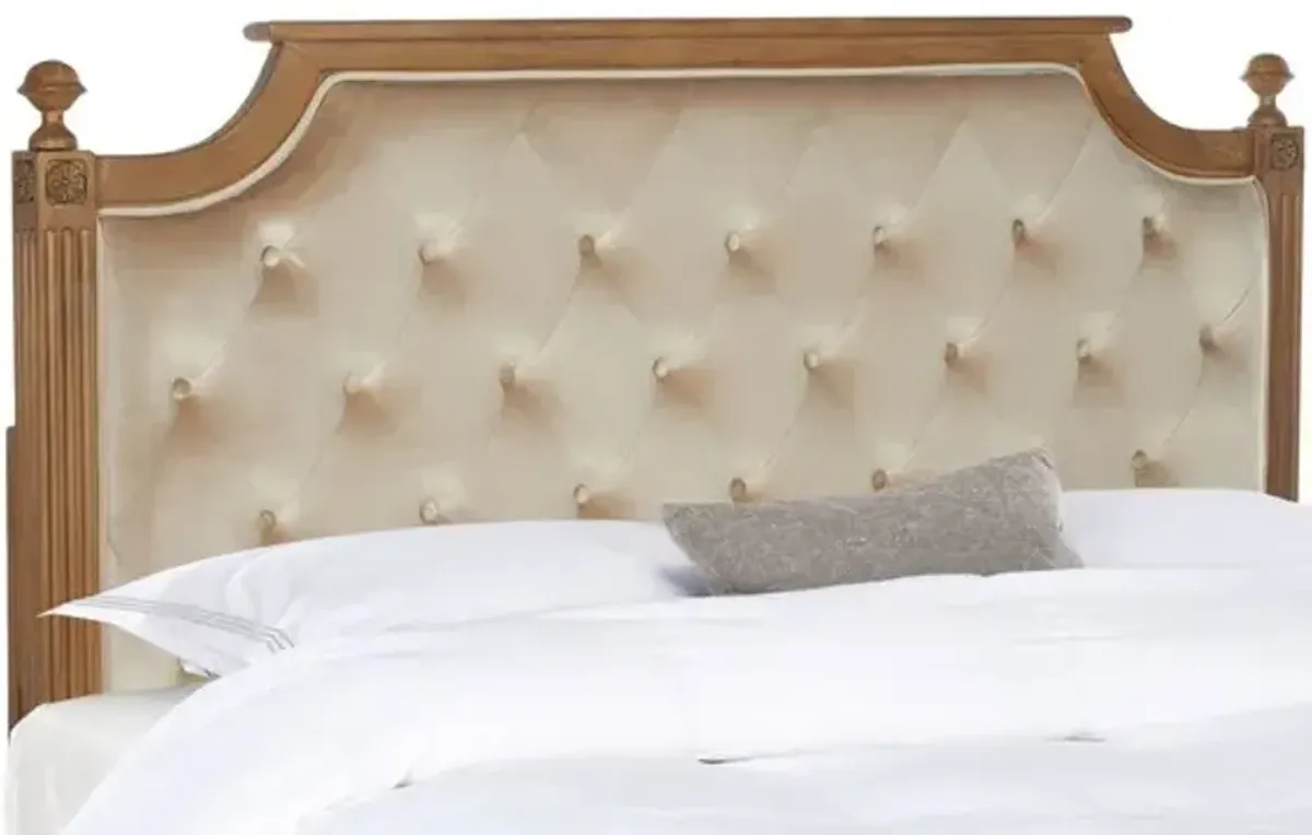 Rustic Wood Beige Tufted Velvet Queen Headboard