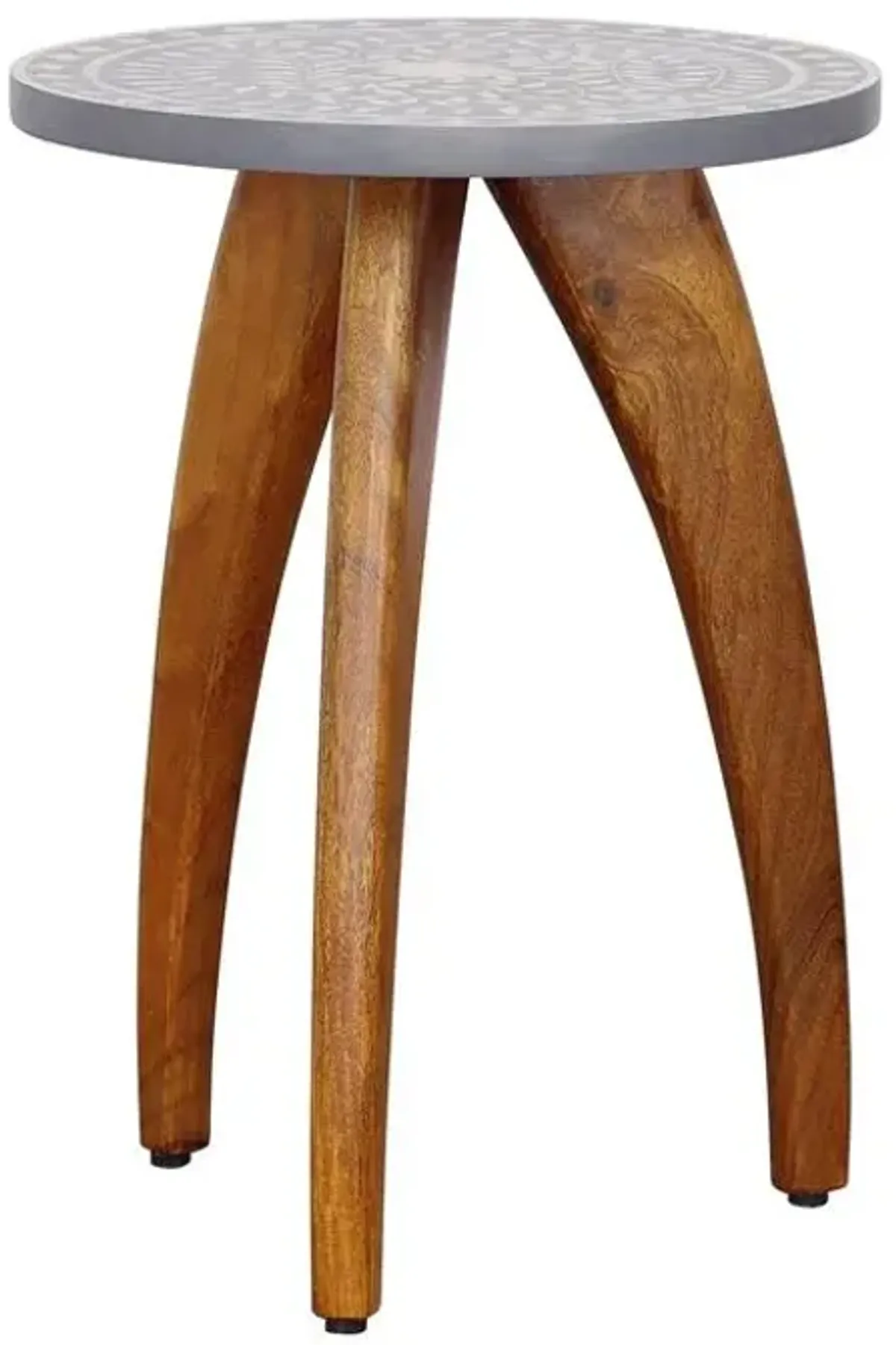 Round Accent Table with Blue Floral Bone Inlay Top