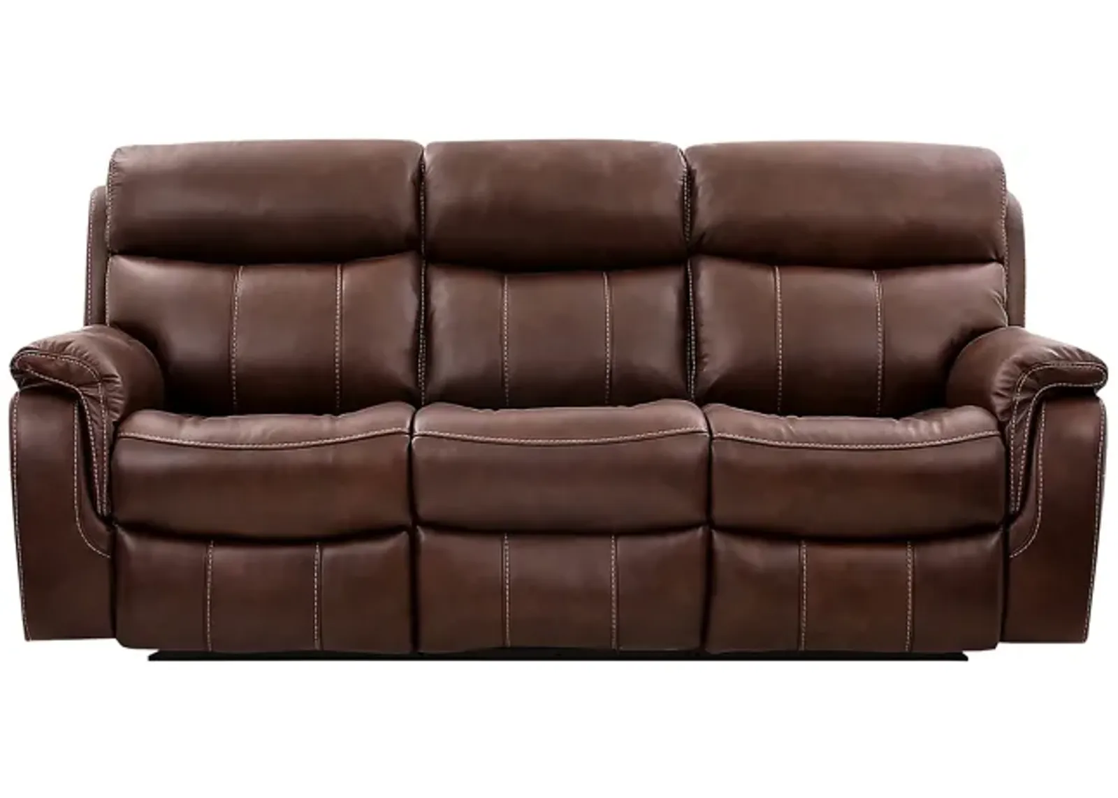 Montague Dual Power Headrest and Lumbar Support Reclining Sofa in Genuine Brown Leather