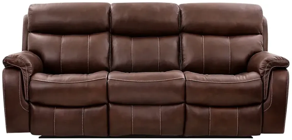 Montague Dual Power Headrest and Lumbar Support Reclining Sofa in Genuine Brown Leather