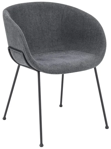 Zach Armchair in Dark Gray Fabric and Black Legs - Set of 2