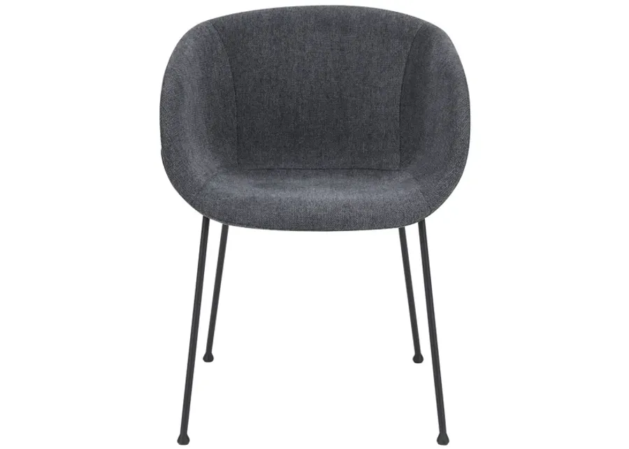 Zach Armchair in Dark Gray Fabric and Black Legs - Set of 2