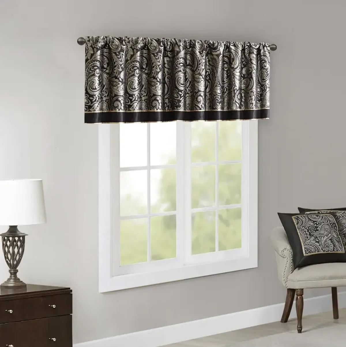 Madison Park Aubrey Black Jacquard Window Valance