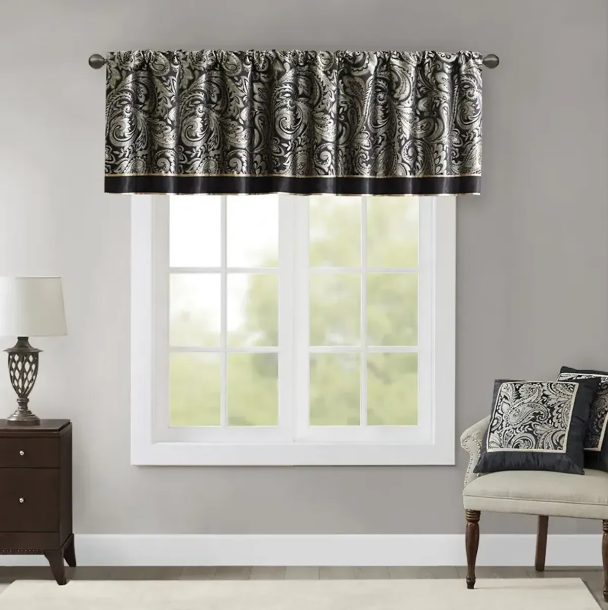 Madison Park Aubrey Black Jacquard Window Valance