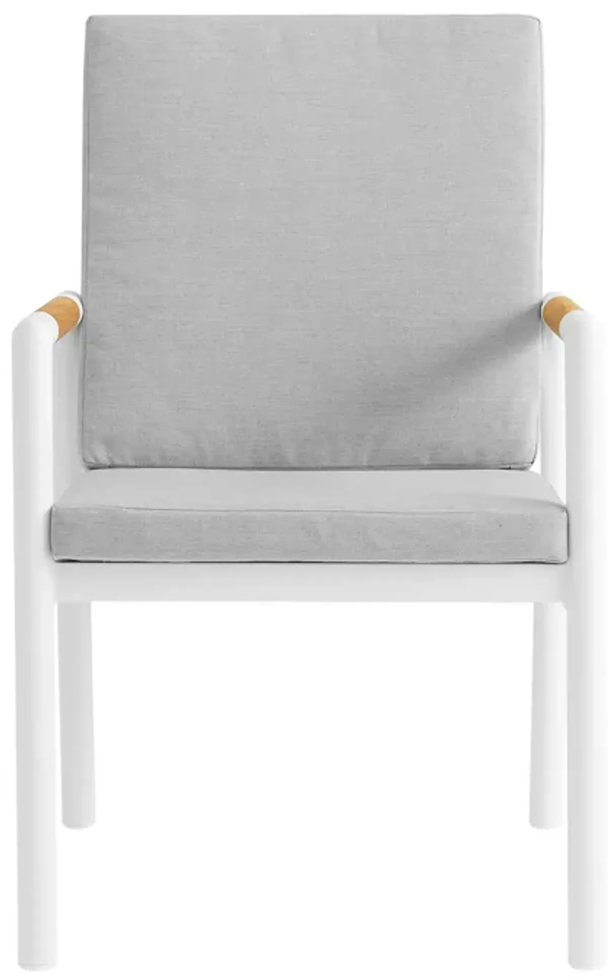 Royal White Aluminum and Teak Outdoor Dining Chair with Light Gray Fabric - Set of 2