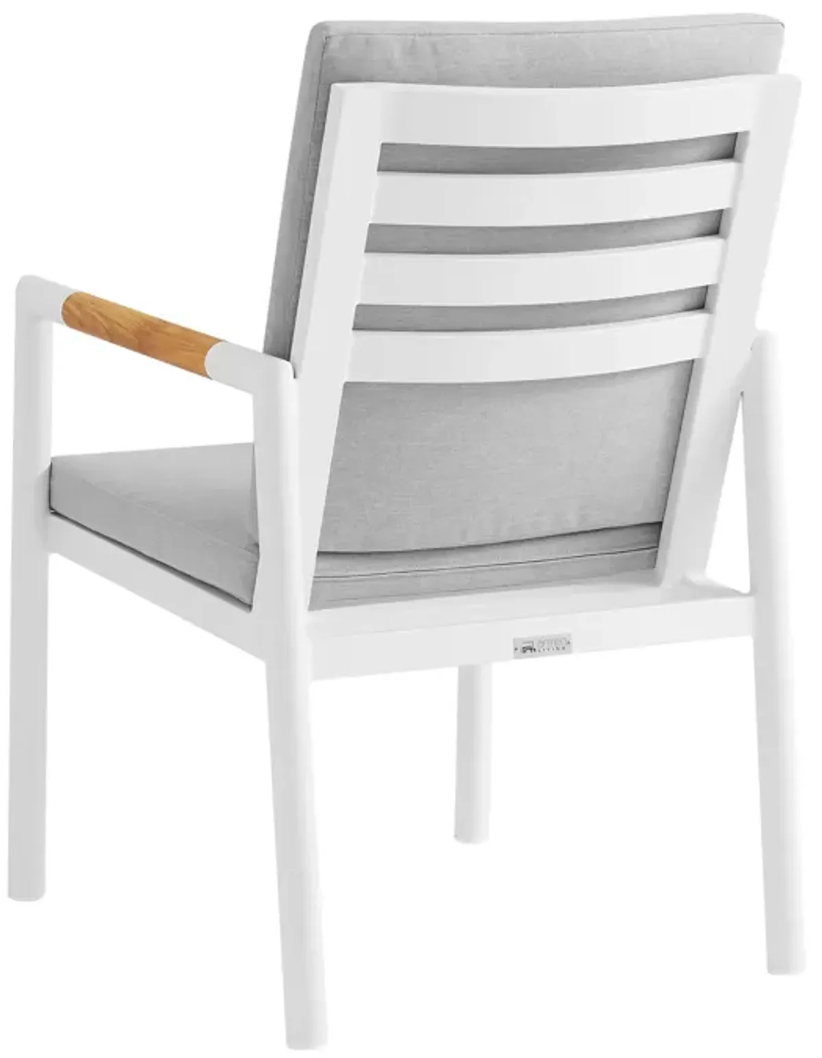 Royal White Aluminum and Teak Outdoor Dining Chair with Light Gray Fabric - Set of 2