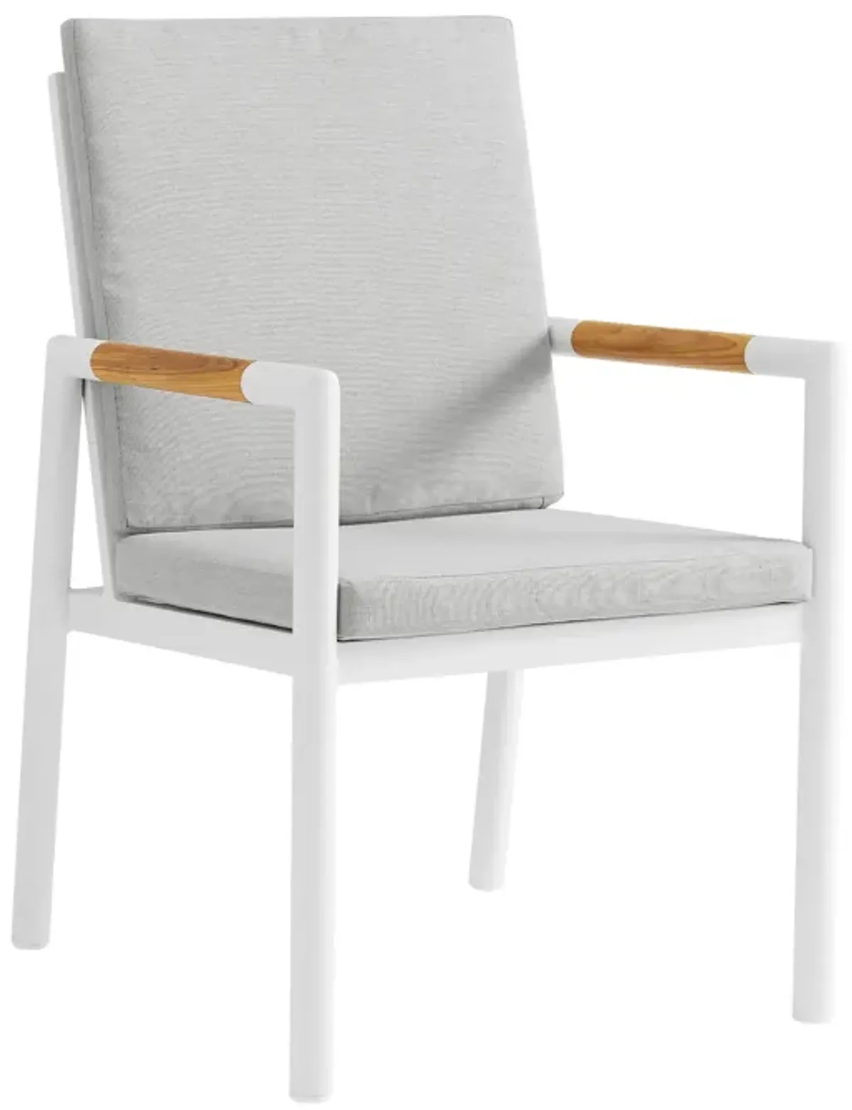 Royal White Aluminum and Teak Outdoor Dining Chair with Light Gray Fabric - Set of 2