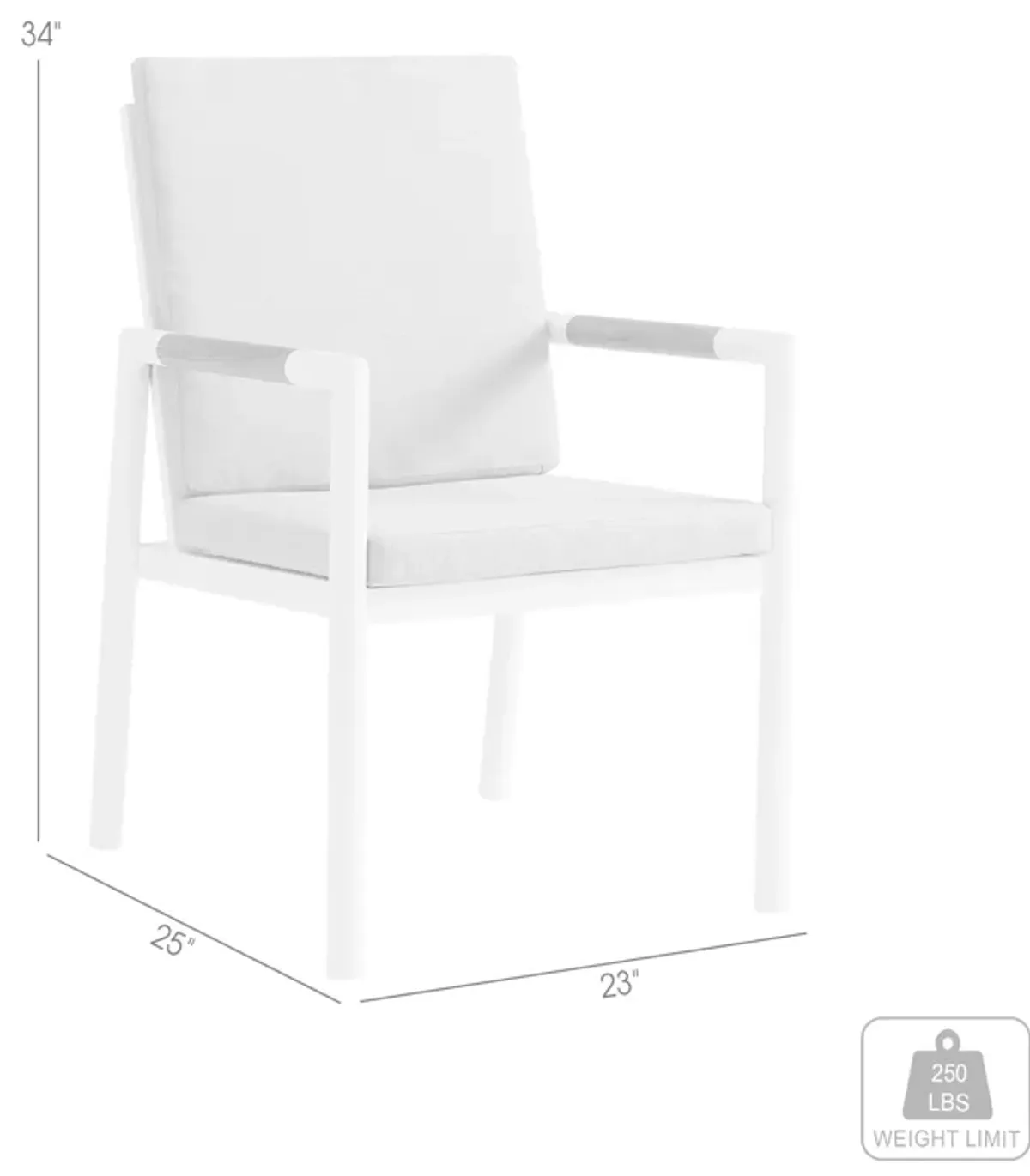 Royal White Aluminum and Teak Outdoor Dining Chair with Light Gray Fabric - Set of 2