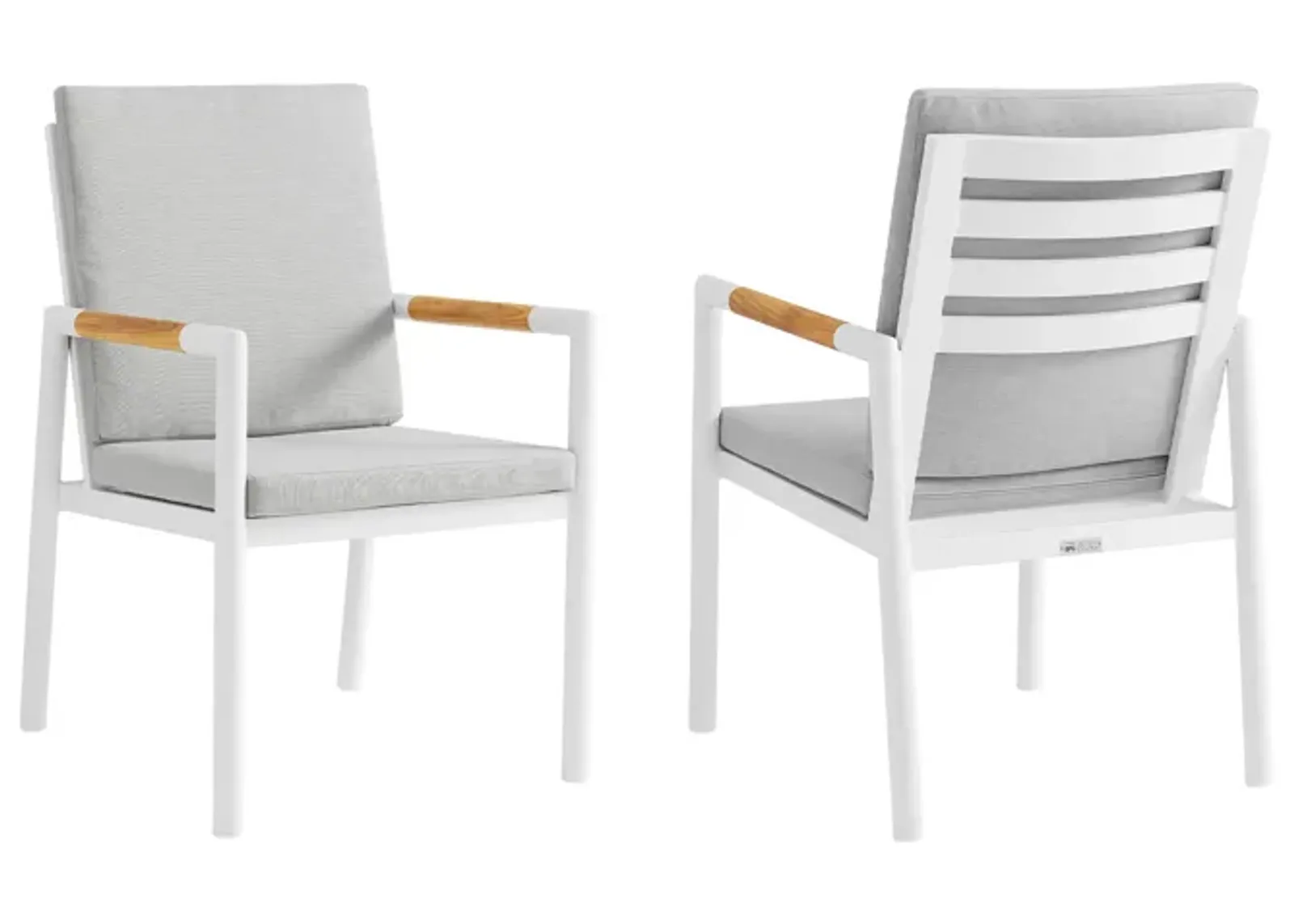 Royal White Aluminum and Teak Outdoor Dining Chair with Light Gray Fabric - Set of 2