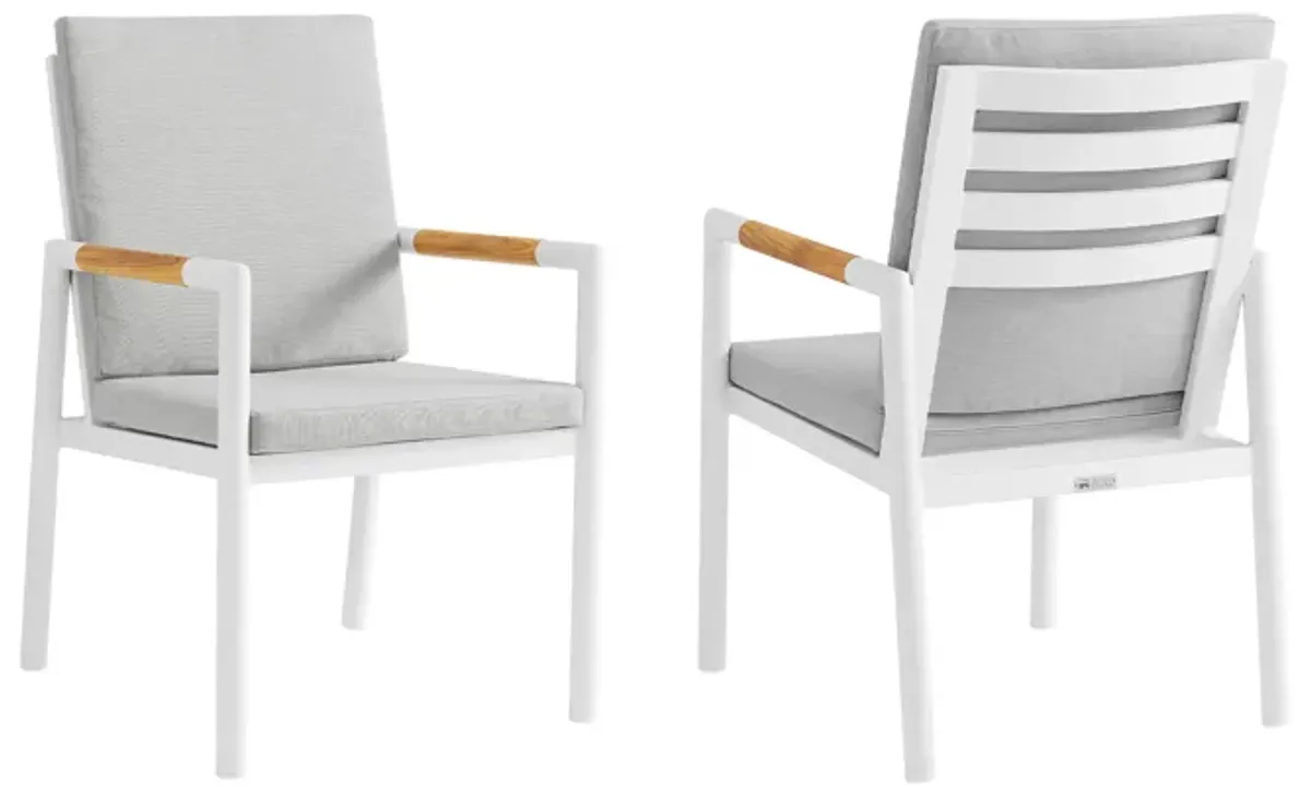 Royal White Aluminum and Teak Outdoor Dining Chair with Light Gray Fabric - Set of 2