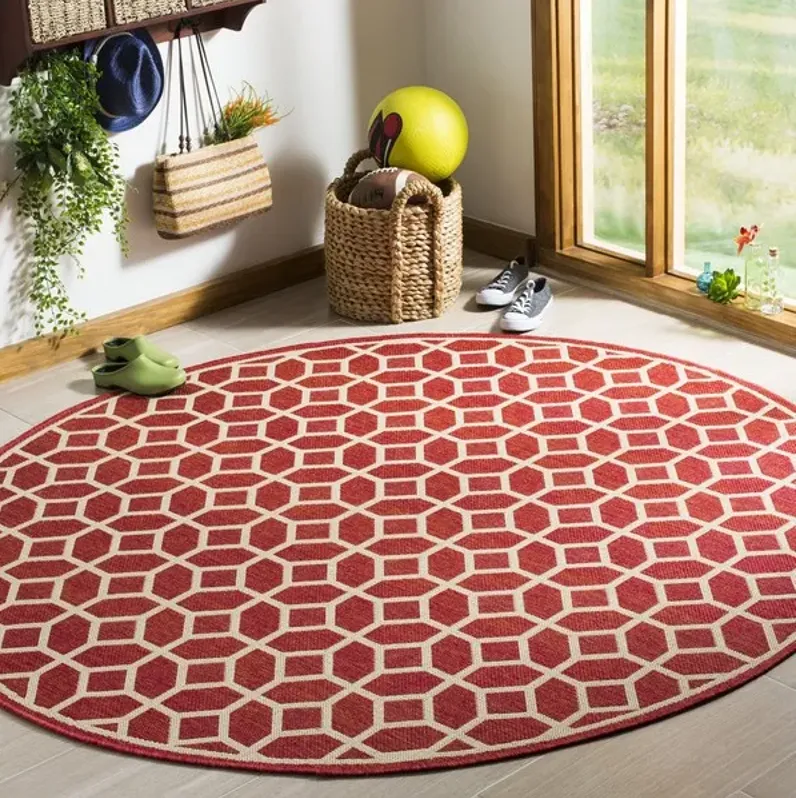 LINDEN 127 Collection LND127Q-6R Red / Creme 6'-7" X 6'-7" Round