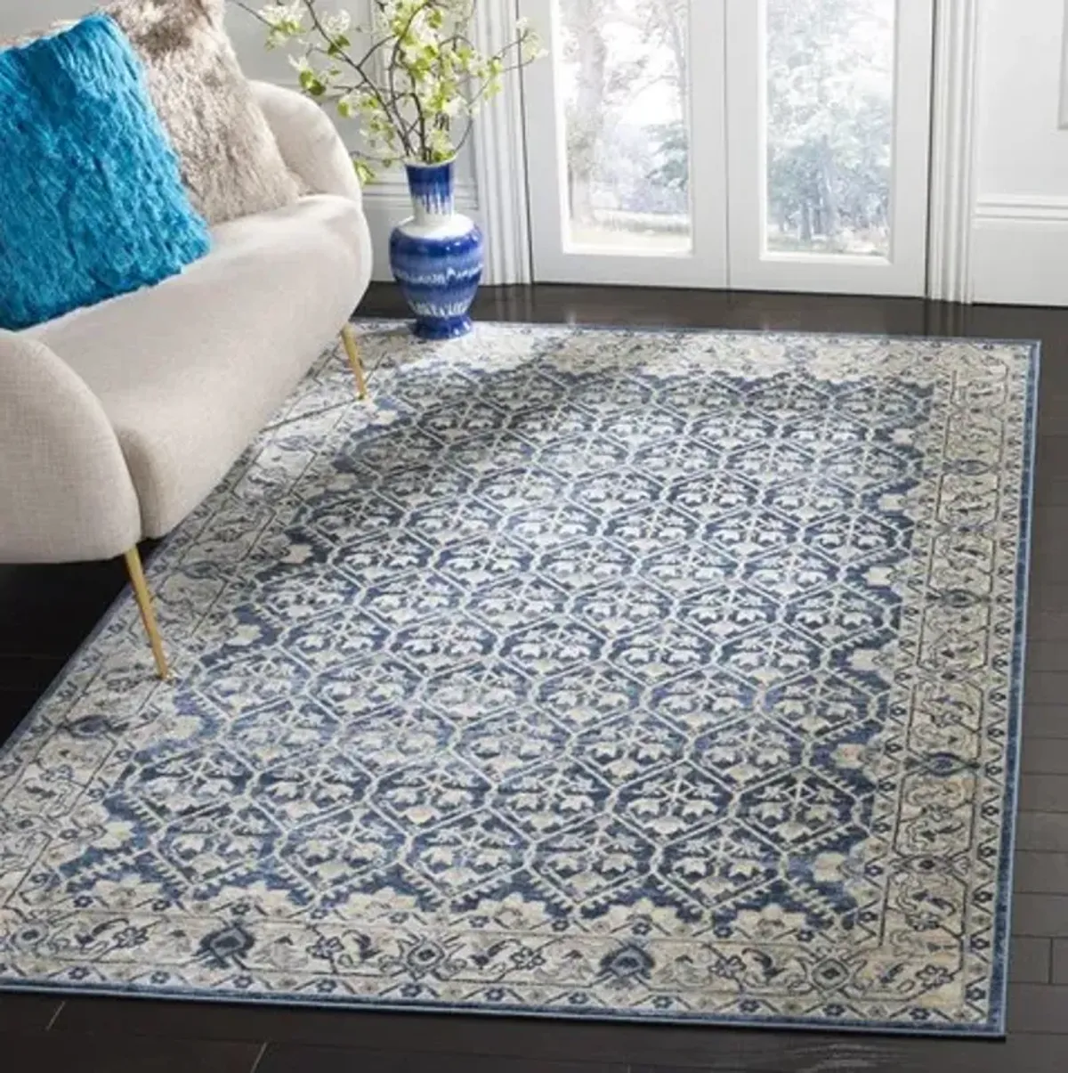 Brentwood 869 Navy / Light Grey 5' X 5' Square Square Powerloomed Rug