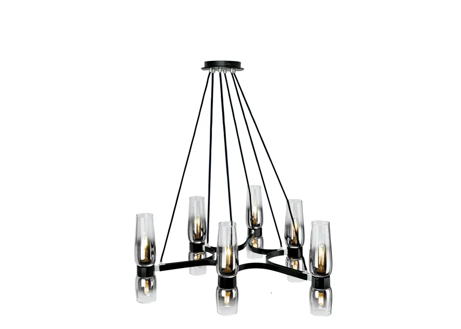 Flame Chandelier - Matte Black With Chrome