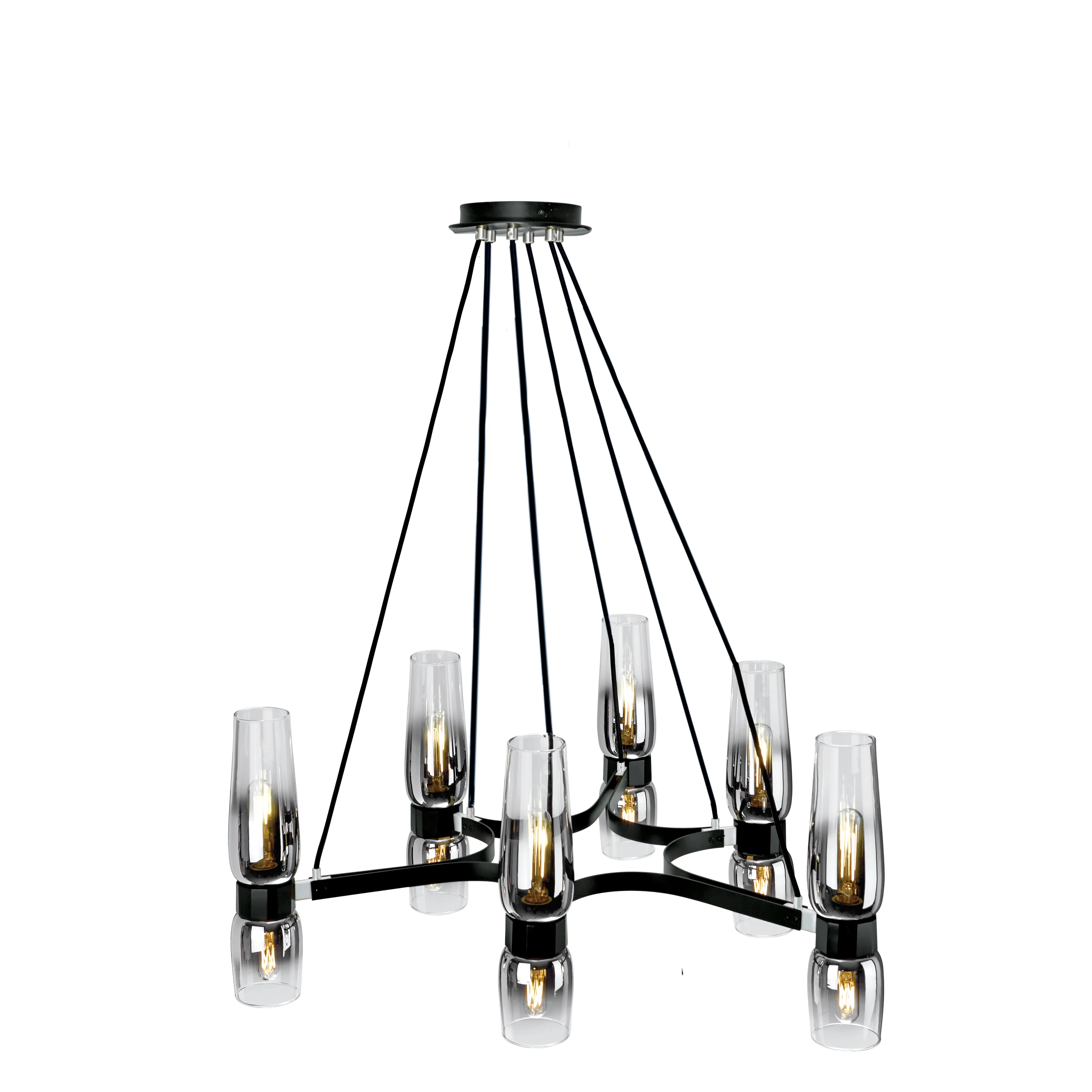 Flame Chandelier - Matte Black With Chrome