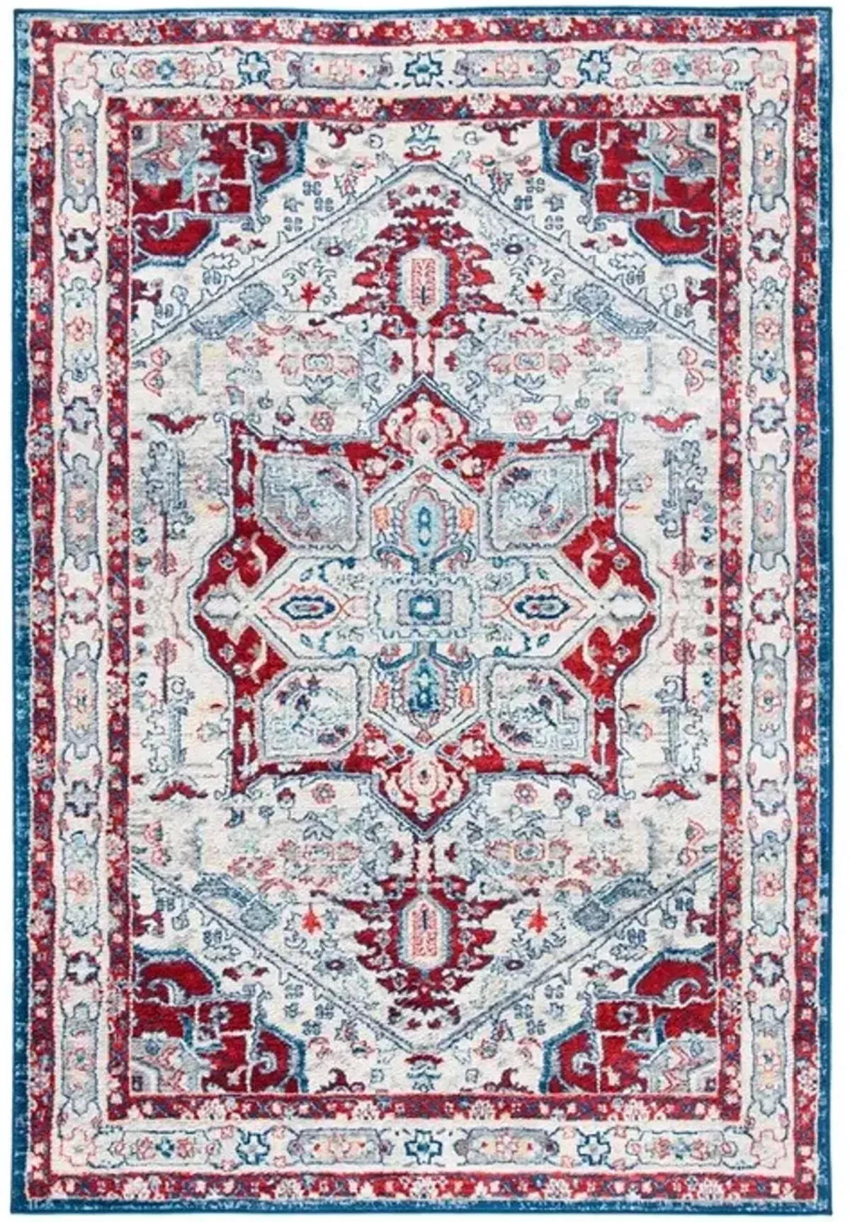 Brentwood 852 Ivory / Red 5'-3" X 7'-6" Medium Rectangle Powerloomed Rug