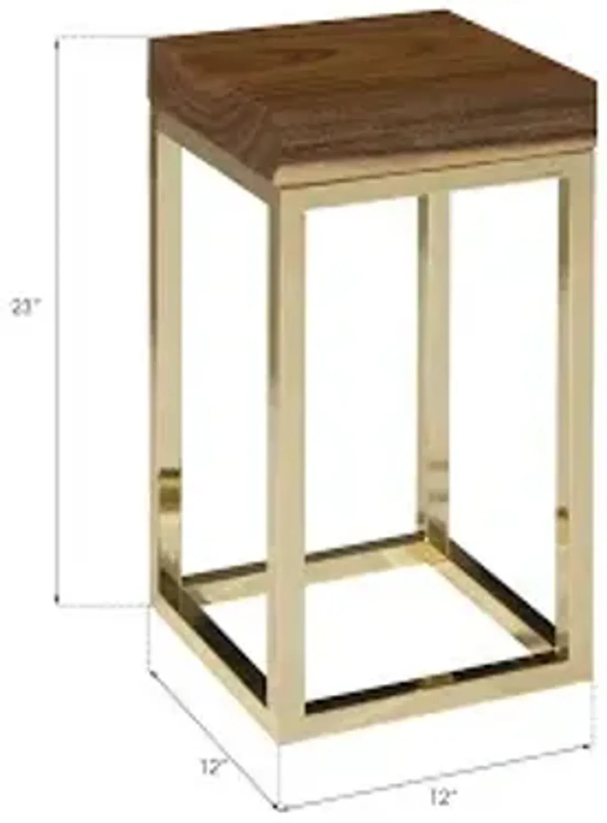 hayden end table, natural, narrow, square, plated brass base