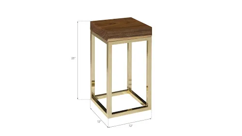 hayden end table, natural, narrow, square, plated brass base