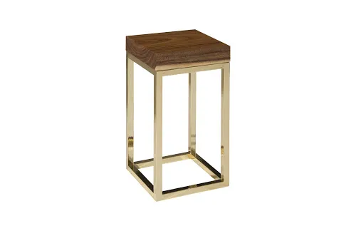 hayden end table, natural, narrow, square, plated brass base