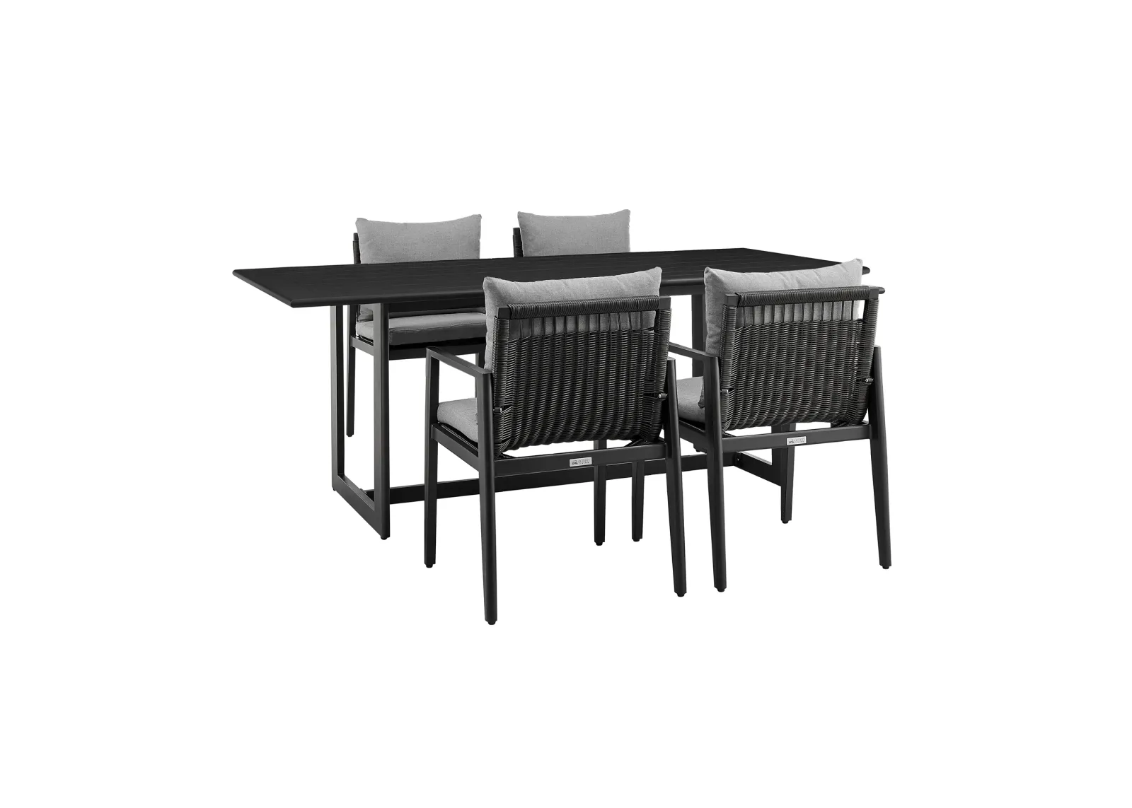 Grand Outdoor Patio 5-Piece Dining Table Set in Aluminum with Gray Cushions