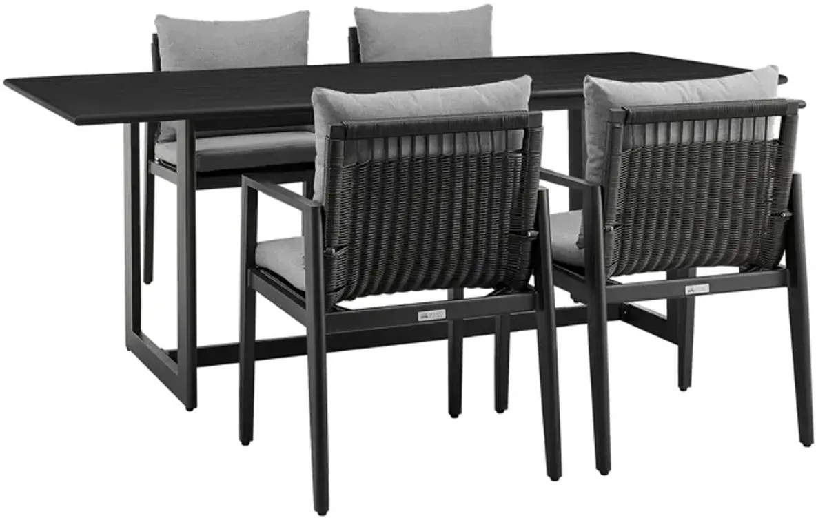 Grand Outdoor Patio 5-Piece Dining Table Set in Aluminum with Gray Cushions