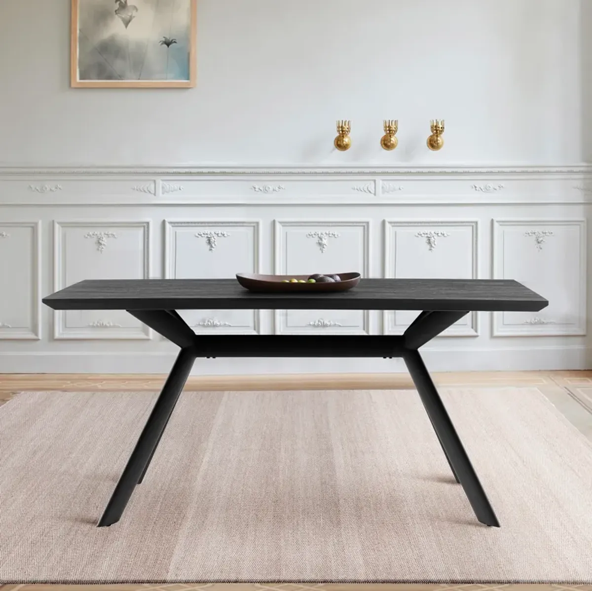 Margot Dark Gray Rectangular Dining Table with Black Finish